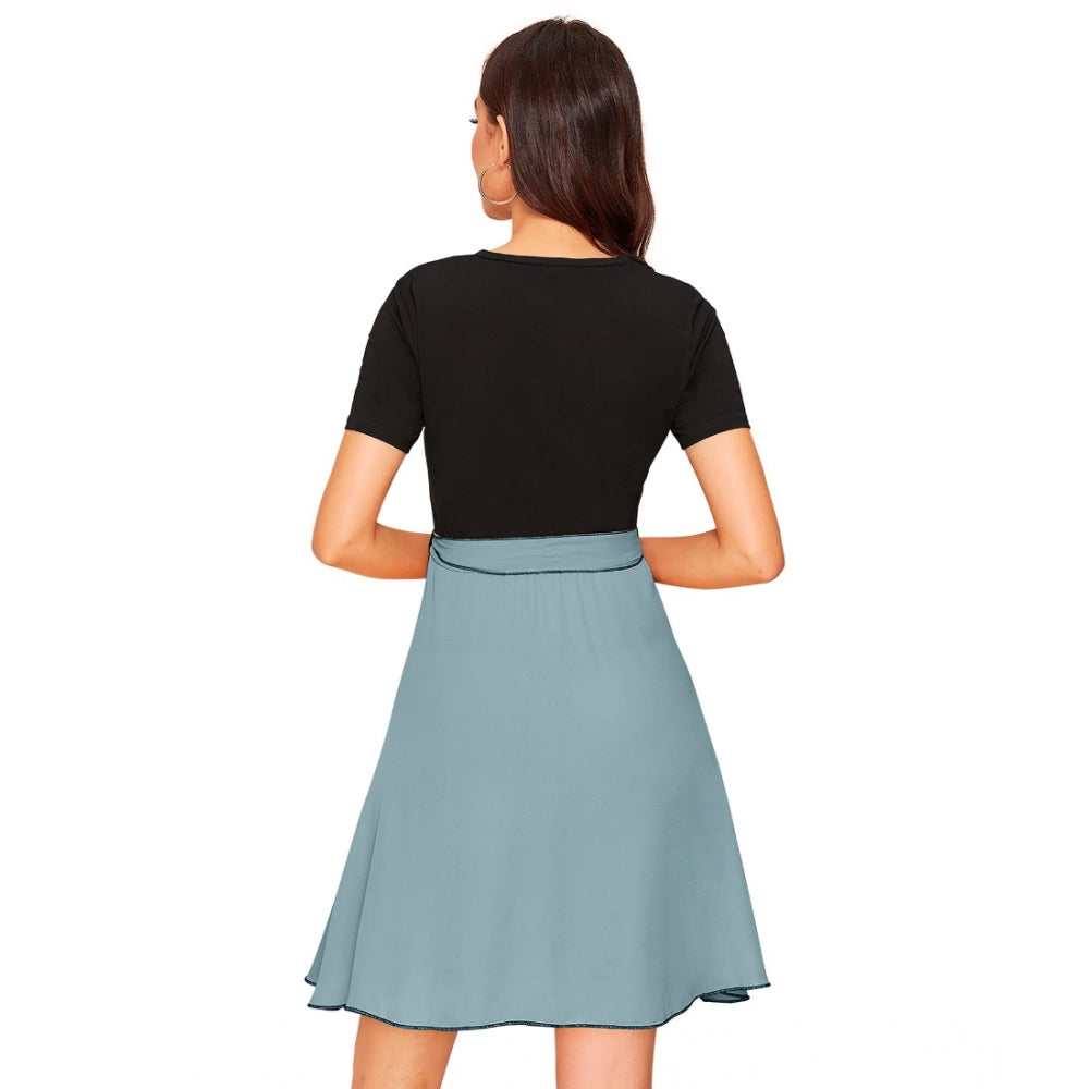 Teal strapless dress with cap sleeves and round neckline