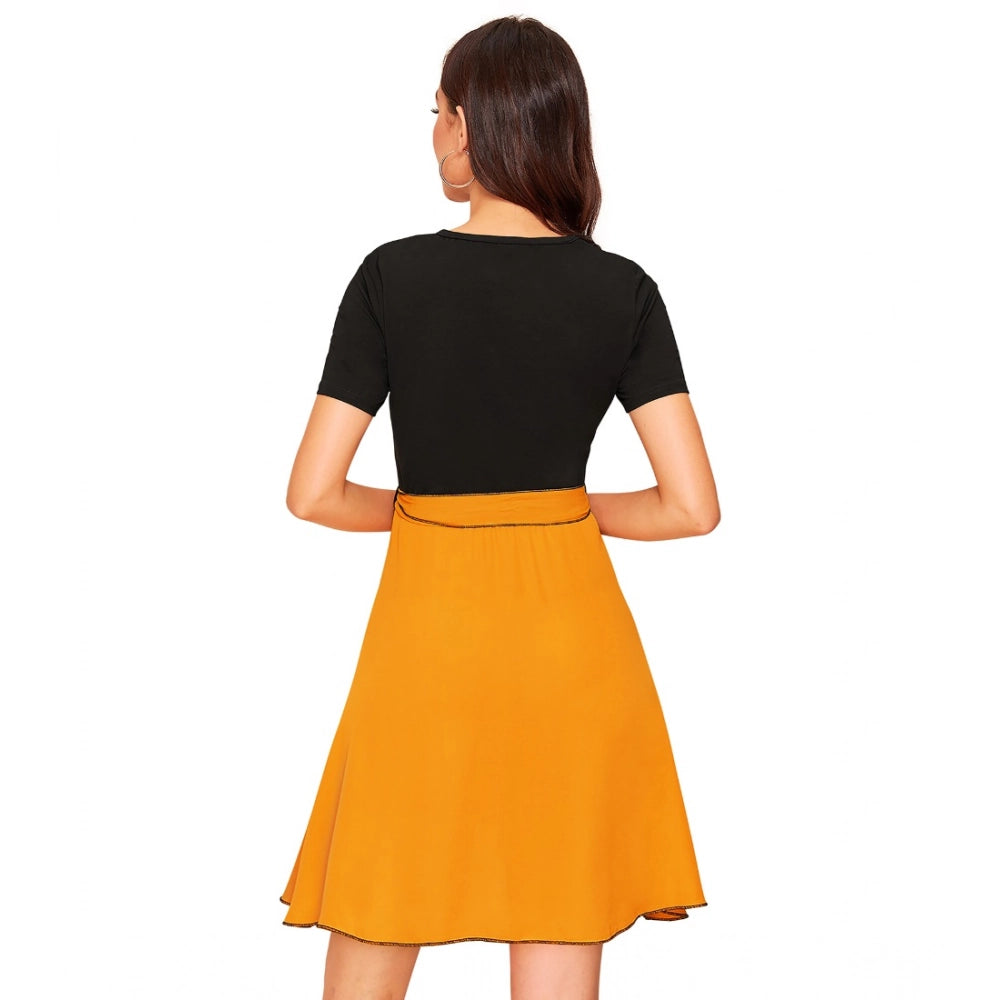 Woman's yellow round neck cap sleeve dress