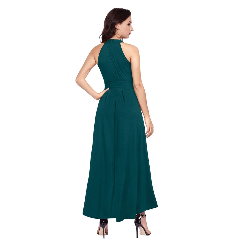 Morpichh polyester solid halter neck sleeveless dress for women on model, vibrant color variation