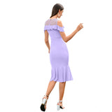 Purple sleeveless round neck stretchable women's dress