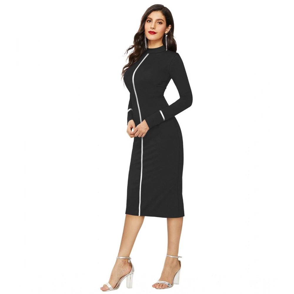 Black knitting dress, round neck, full sleeves
