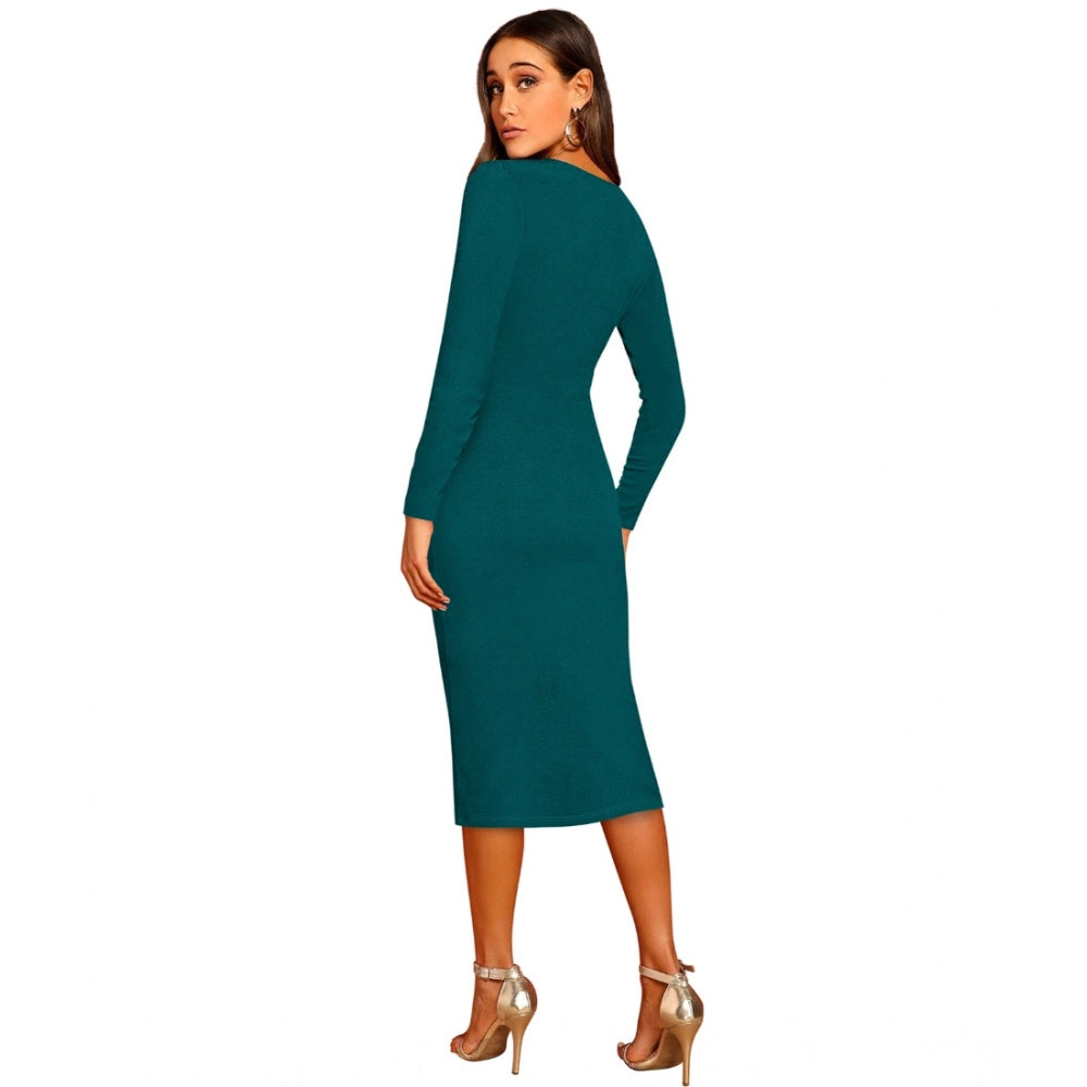 Women's knitted round neck full sleeve dress, in a stretchy fabric