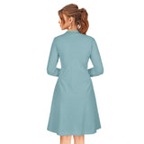 Light blue knitted round neck dress with long sleeves