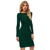 Women's Knitting stretchable Solid Round Neck Full Sleeve Dress (Green )