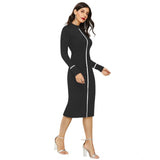 Women's Knitting stretchable Solid Round Neck Full Sleeve Dress (Black)