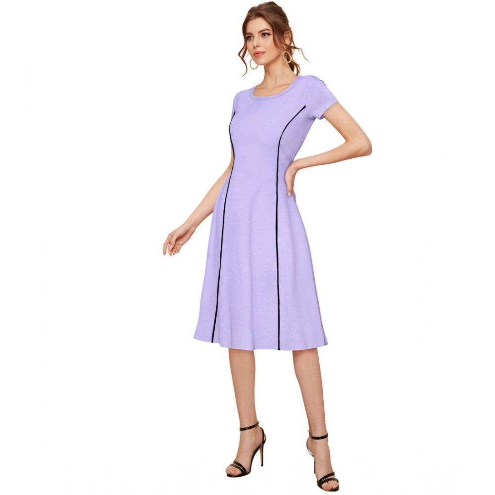 Purple knit dress with a round neckline and cap sleeves