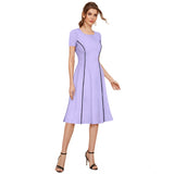 Women's Knitting stretchable Solid Round Neck Cap Sleeve Dress (Purple)