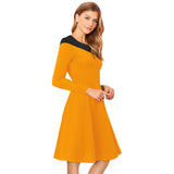 Yellow women's knit dress, long sleeves, round neck