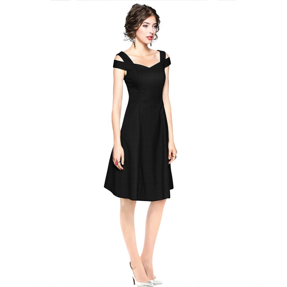 Womens black cap sleeved V neck dress