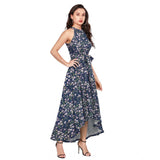 Women's blue printed halter neck sleeveless dress