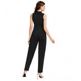 Women's Knitting stretchable Solid Round Neck Sleeveless Jumpsuit (Black)