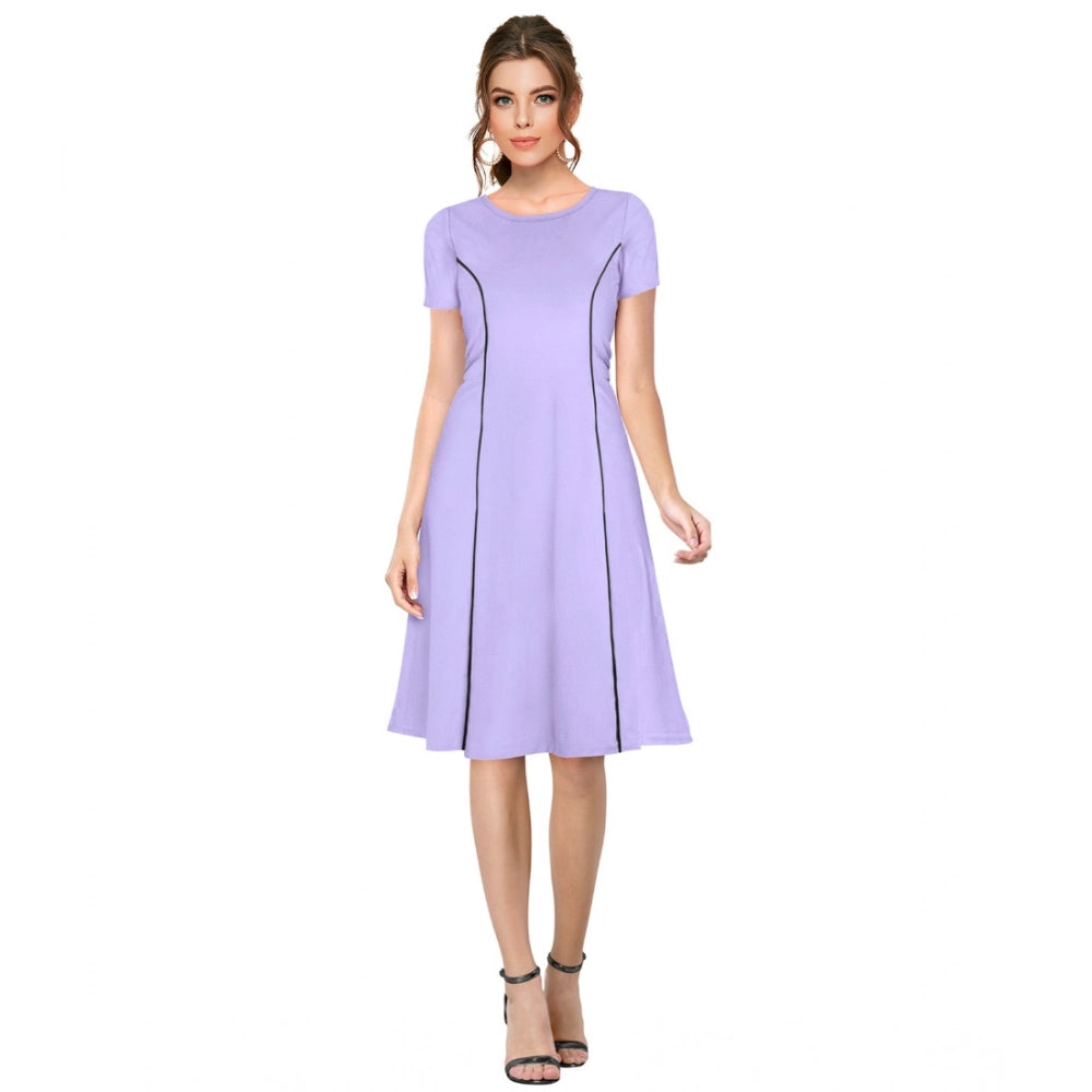 Purple round-neck knit cap sleeve dress