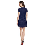 Women's Rasal Solid Round Neck Cap Sleeve Dress (Blue)