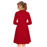 Women's long red knit dress with round neck and long sleeves