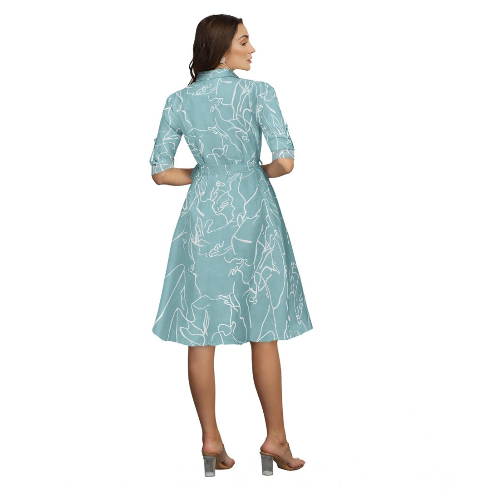 Women's Ruby red short sleeve collared cotton print dress