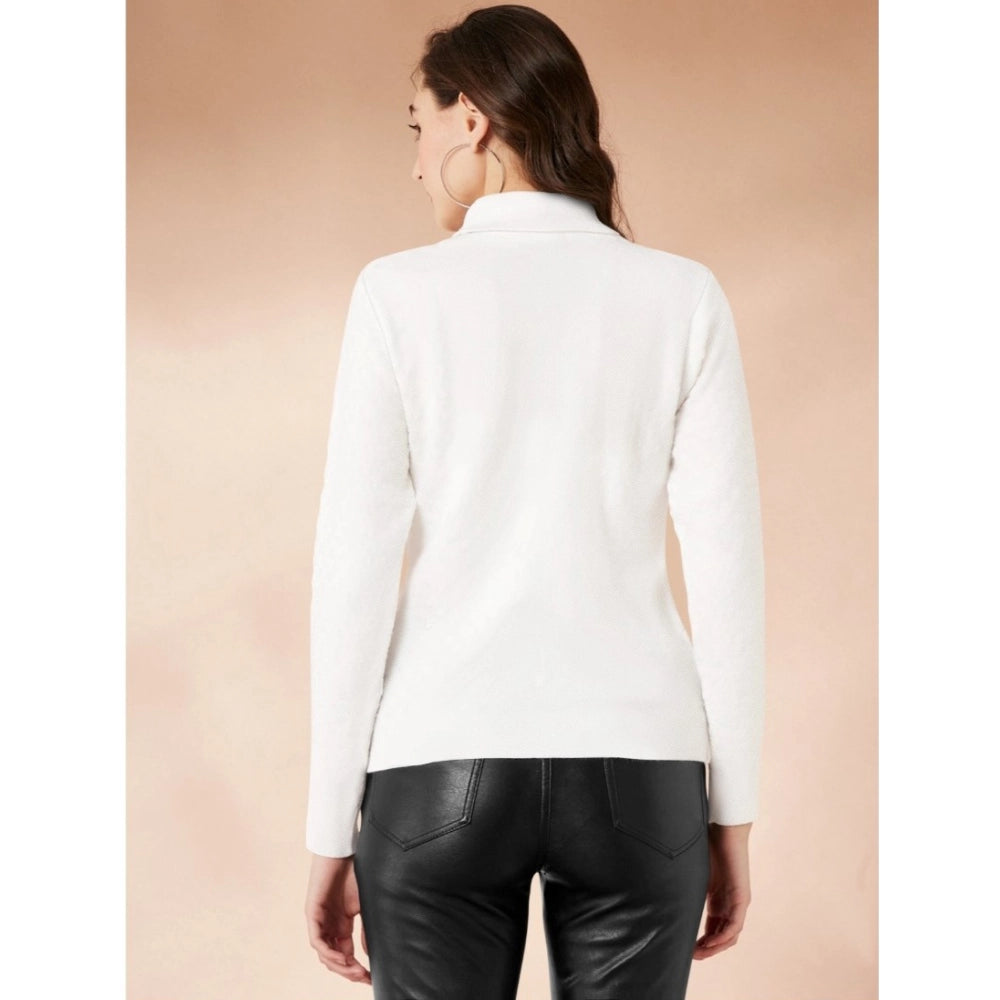 White long sleeve high neck polyester tshirt for women