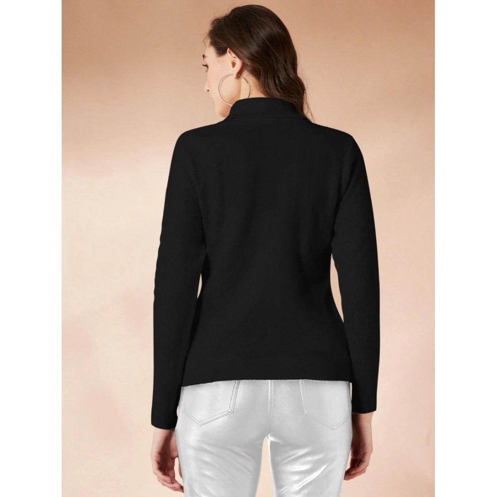 Black polyester women's high neck full sleeve T-shirt