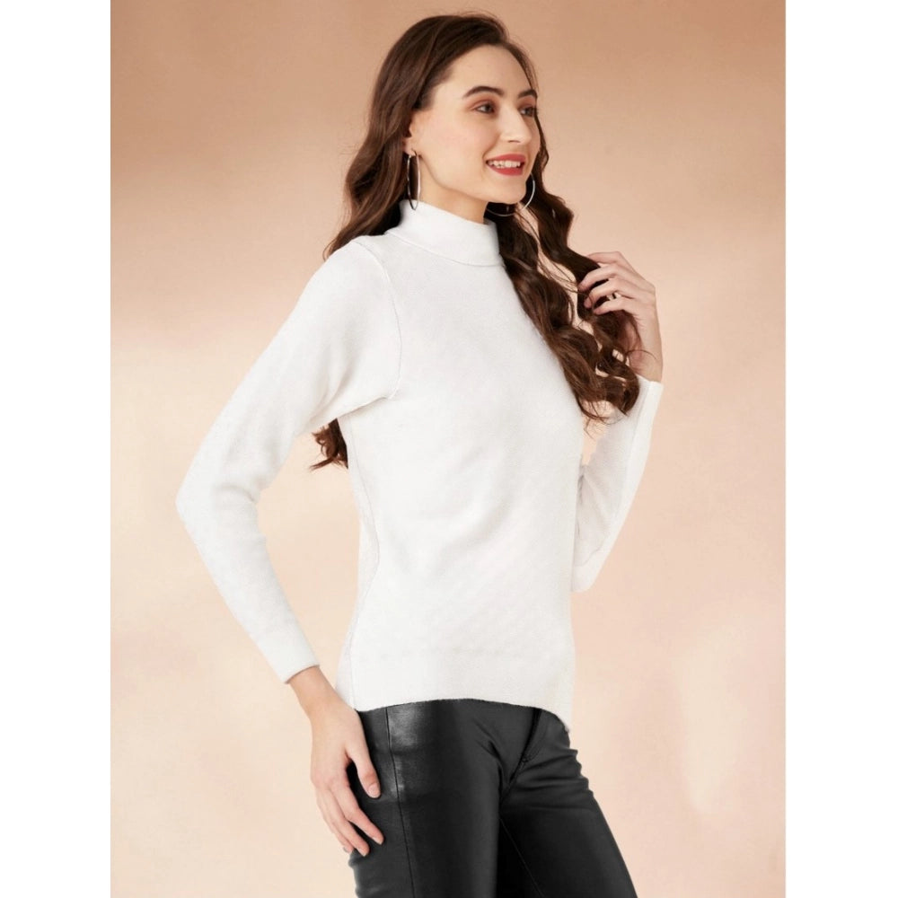 White polyester turtleneck long sleeve full length shirt