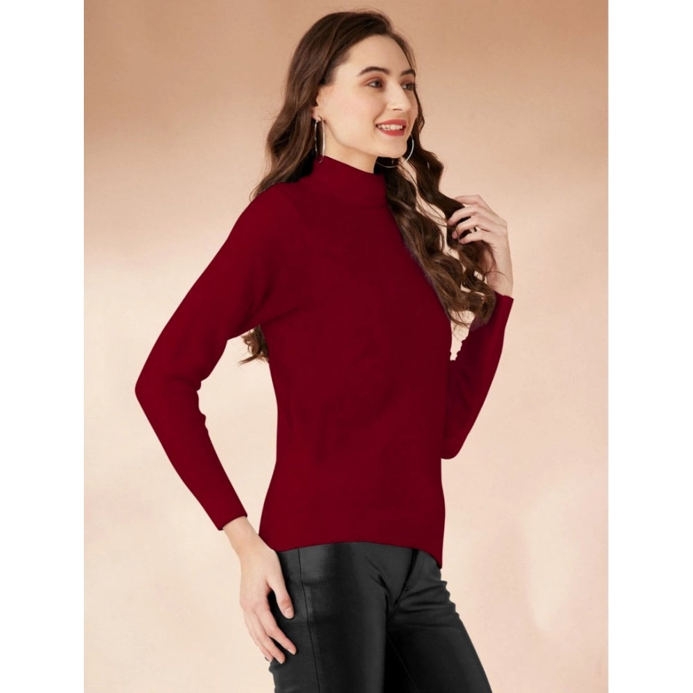 Maroon long sleeve t-shirt, solid color, high neck style
