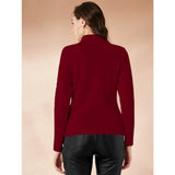 Maroon polyester women's high neck full sleeve t-shirt