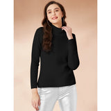 Black solid polyester womens full sleeve high neck t-shirt