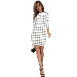 Womens white solid high neck full sleeve dress polyester