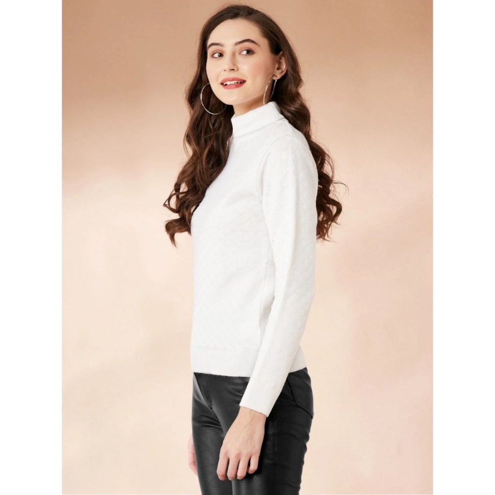 Womens high neck white long sleeve solid polyester tshirt
