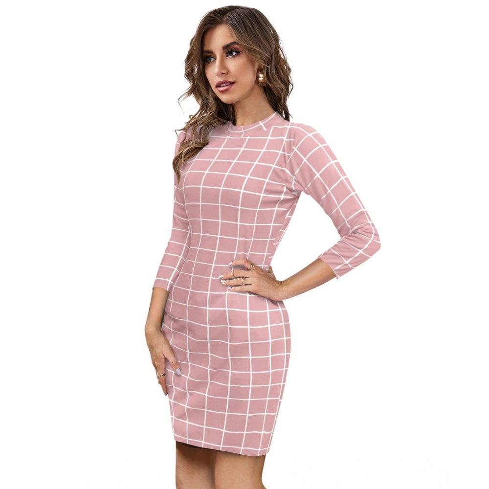 Peach high-neck, full-sleeve polyester women's dress