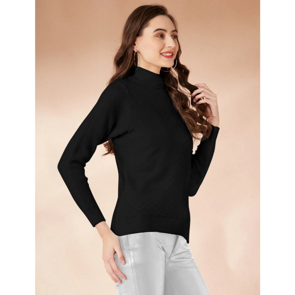 Black polyester high neck full sleeve women's t-shirt