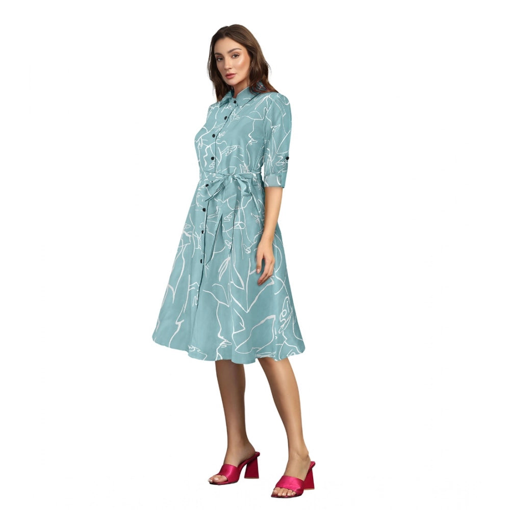 Women's collared Ruby cotton print shirt, 3-4 sleeves, Pista color pattern
