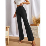 Black polyester solid regular fit women's pants for casual wear
