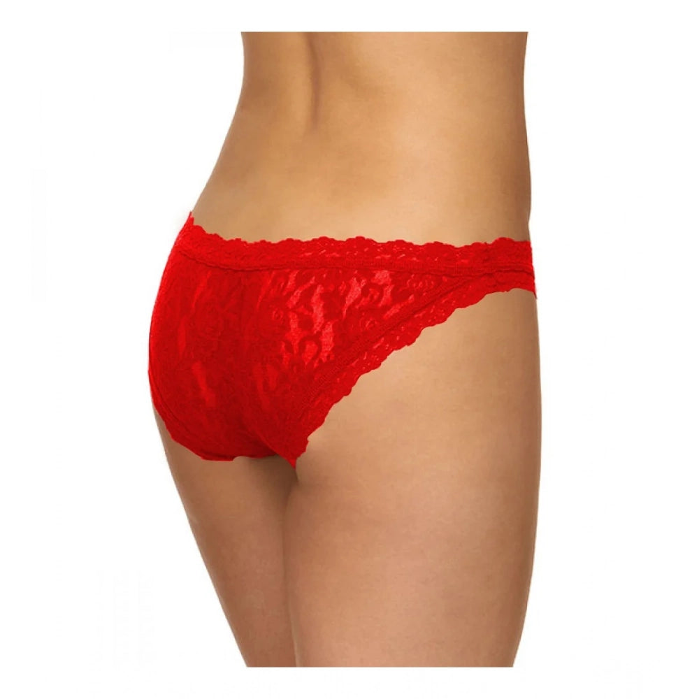 Women's Pack Of_2  Nylon Spandex Self Design Brief Panty (Red, Free Size: Fit to S, M, L)