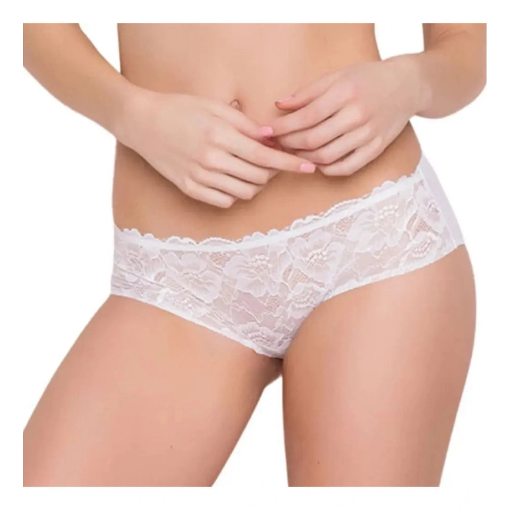 Womens Pack Of2  Polyester Spandex Self Design Hipster Panty White Free Size Fit to S M L