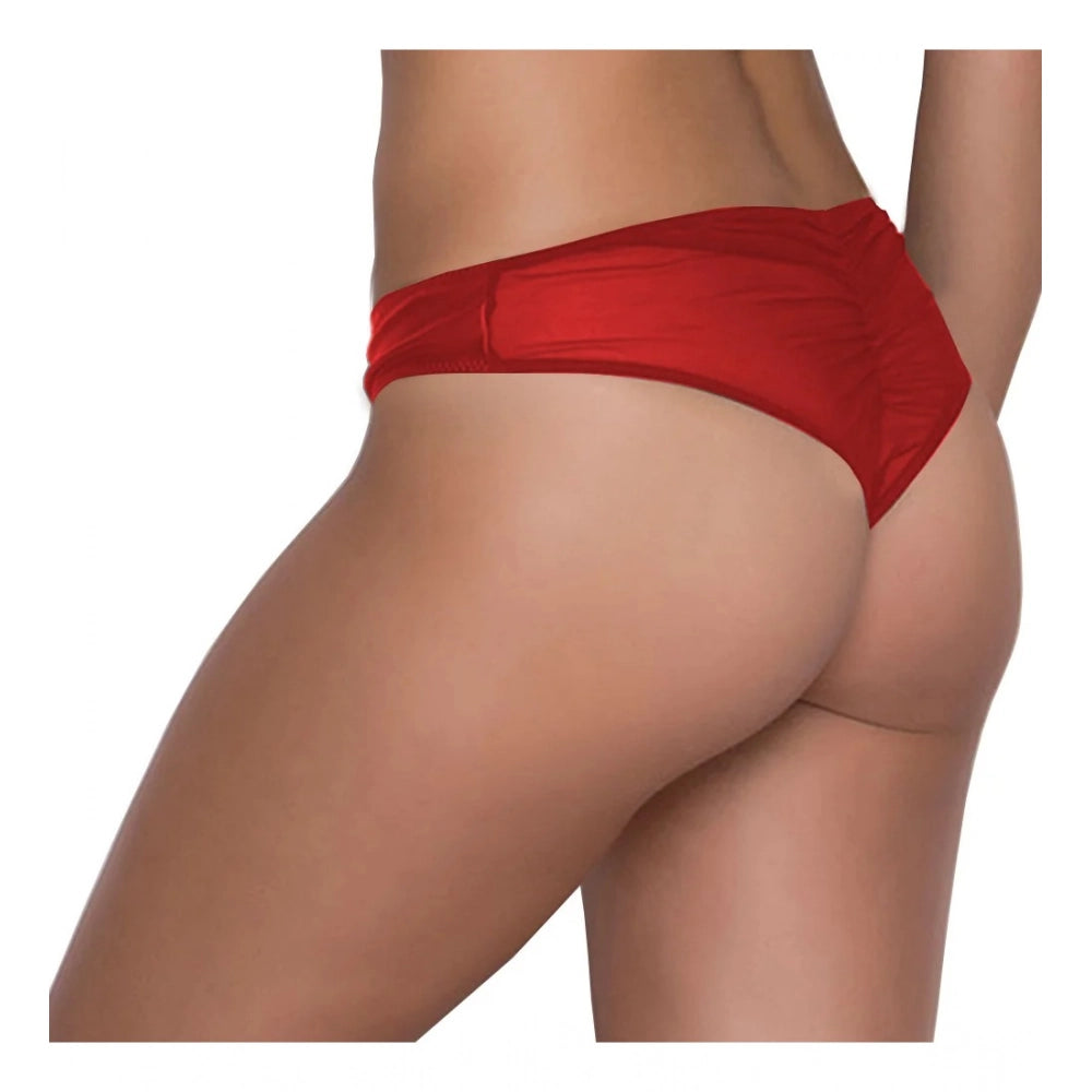 Women's Pack Of_2  Polyester Spandex Solid Thong Panty (Red, Free Size: Fit to S, M, L)