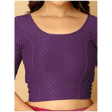 Purple hosiery print blouse set - women's crop, round neck, short sleeves, non-padded blouses (pack of 2)