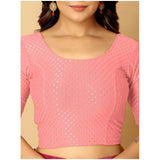 Peach hosiery printed short sleeves crop blouse set - non-padded, slip-on design for women's fashion