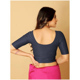 Navy Blue hosiery printed short sleeves round neck crop blouse, pack of 2 for women's casual wear