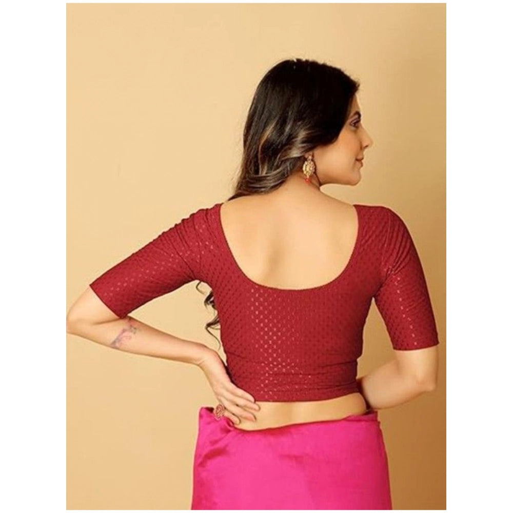 Maroon hosiery printed short sleeves round neck non-padded blouse - pack of 2 on display