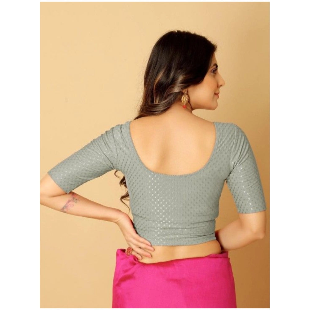 Grey hosiery printed short sleeves round neck non-padded blouse set - two pieces on hangers