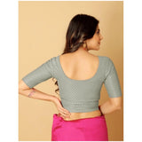Grey hosiery printed short sleeves round neck non-padded blouse set - two pieces on hangers