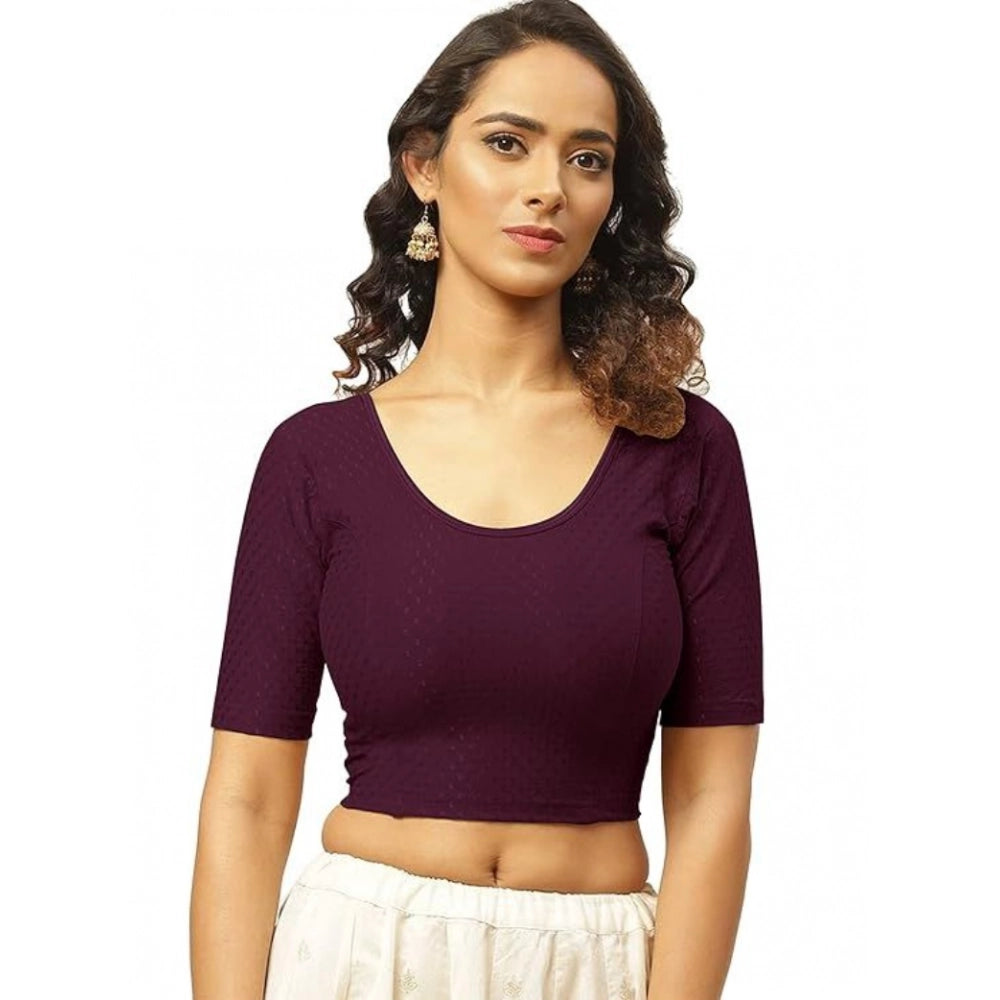 Purple hosiery printed short sleeves round neck non-padded blouse for women, pair of two on display