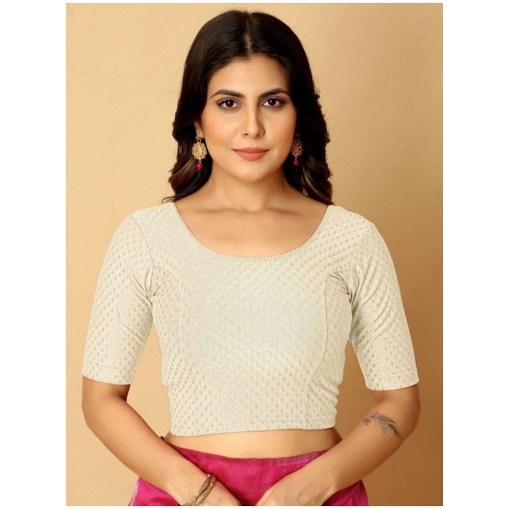 Hosiery print short sleeve crop blouse (white), non-padded for women's wardrobe