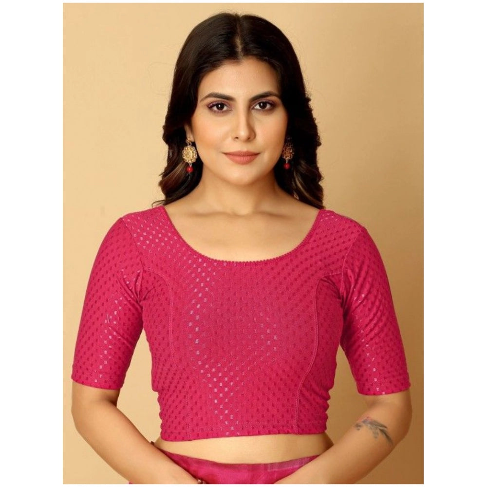 Hosiery printed pink short sleeves round neck crop blouse set - non-padded, slip-on design for women's casual wear