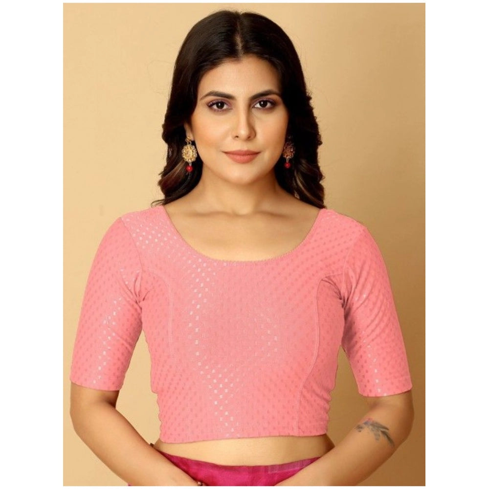 Peach hosiery printed crop blouse set - women's non-padded short sleeves round neck blouses, slip-on style