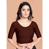 Brown hosiery printed short sleeves round neck non-padded crop blouse - pack of 2 for women's casual wear, close-up view