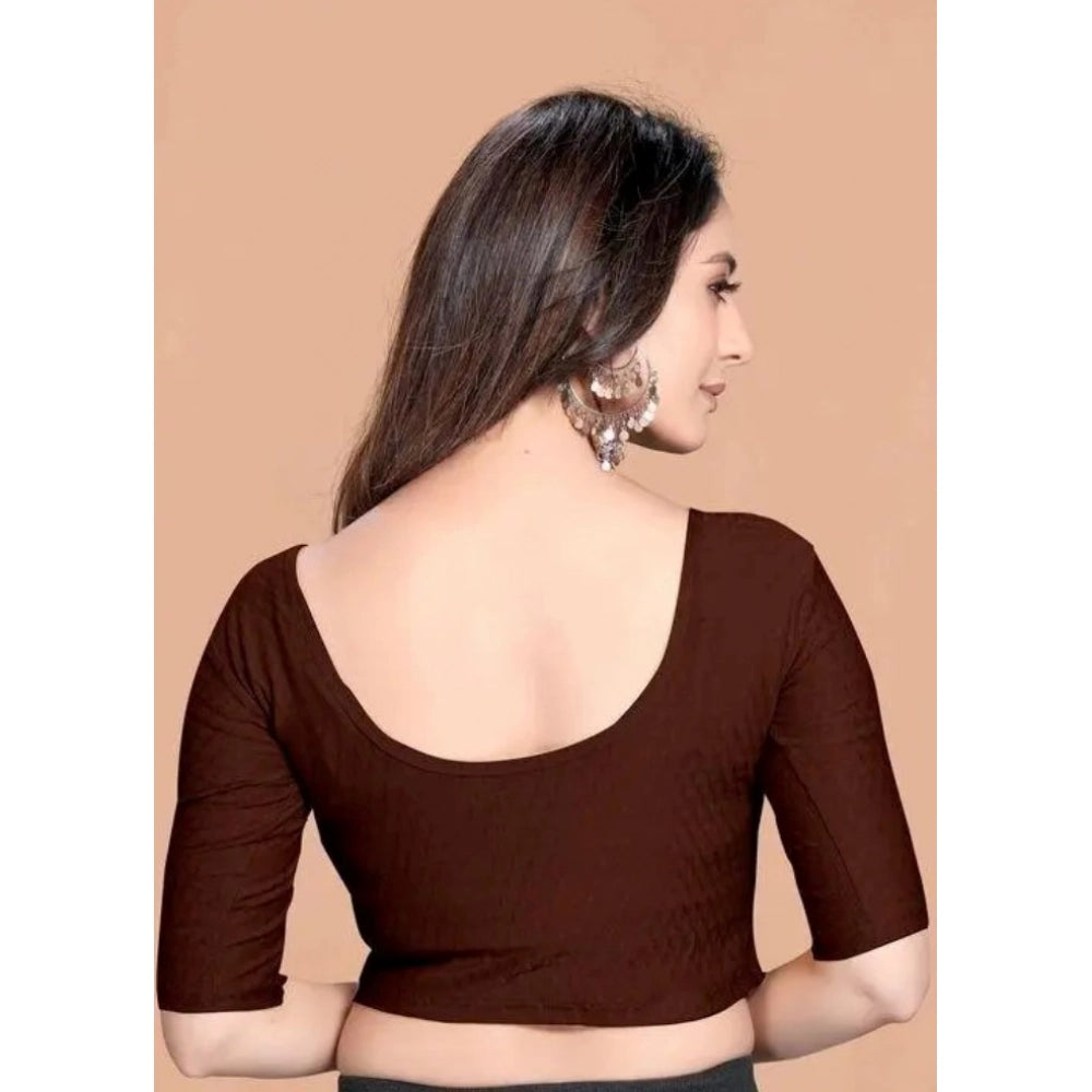 Brown hosiery printed short sleeves crop blouse set for women - non-padded round neck, slip-on design