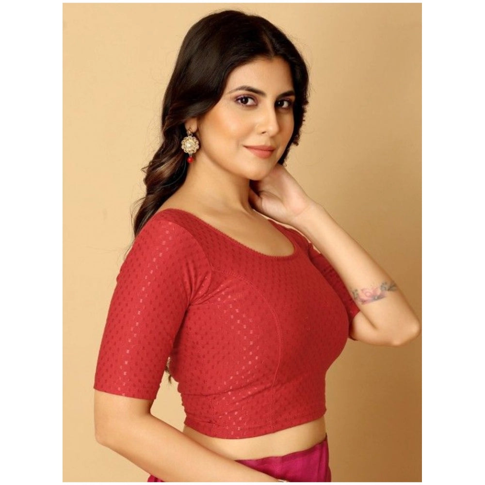 Hosiery print red crop blouse set - women's non-padded short sleeves round neck blouses, vibrant pattern