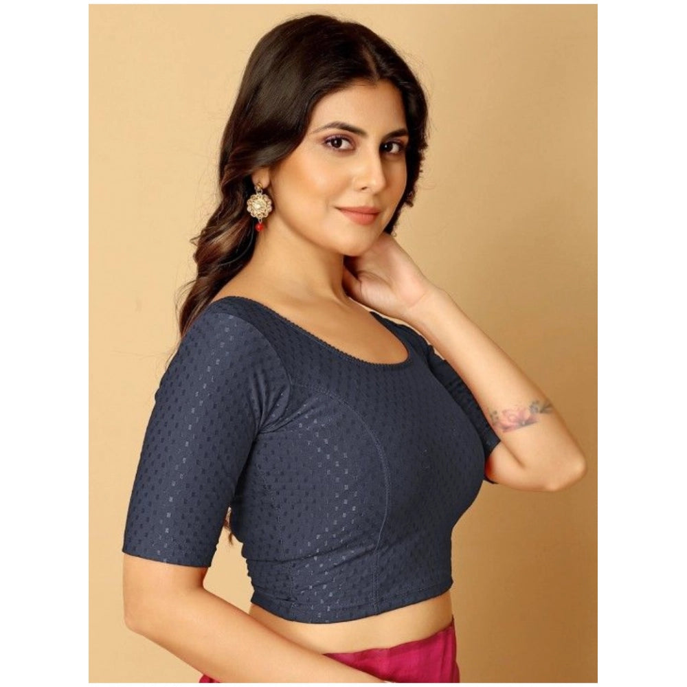 Navy Blue hosiery printed short sleeves round neck non-padded blouse, pack of 2 for women's fashion