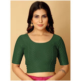 Green hosiery printed short sleeves round neck non-padded blouse set on display