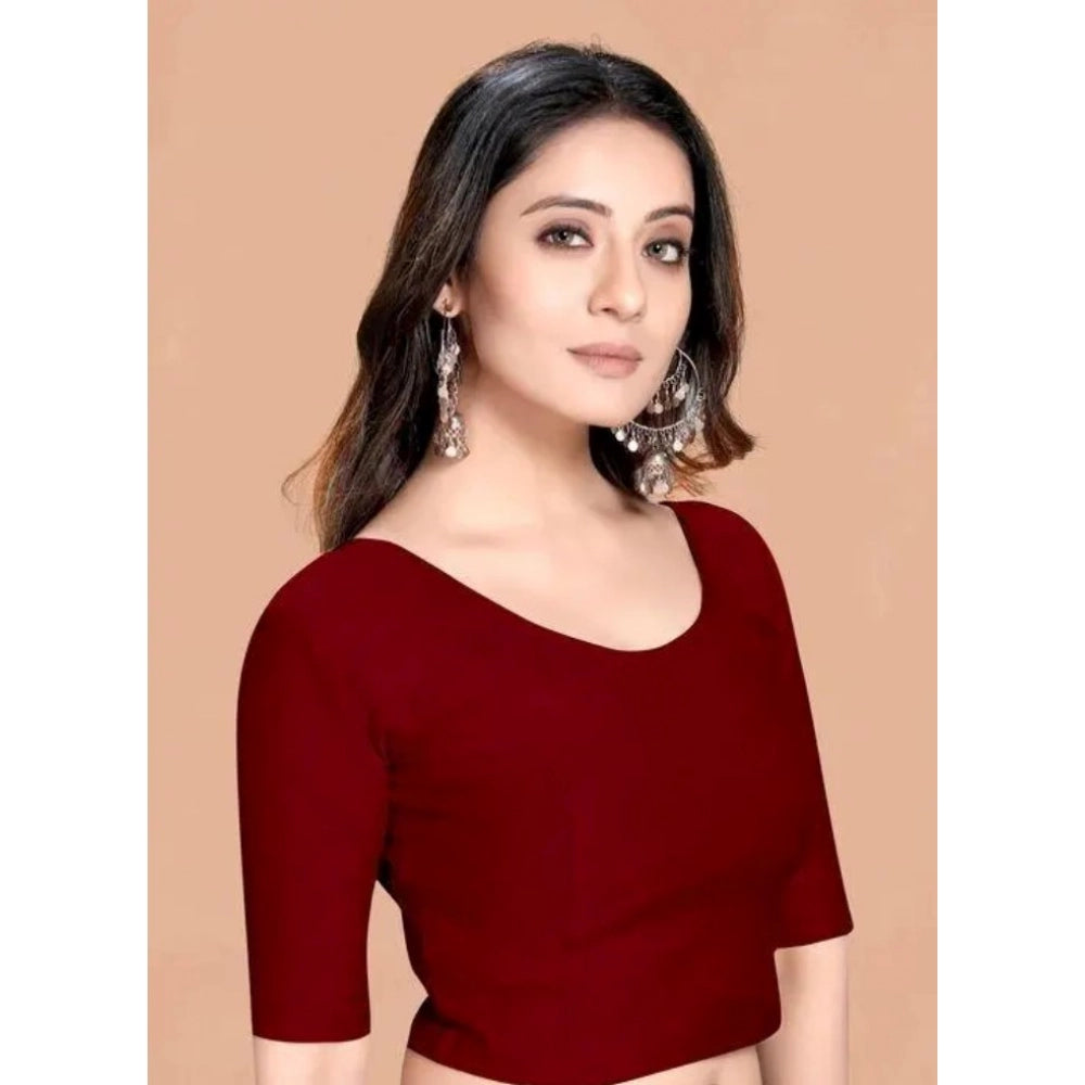 Maroon hosiery printed short sleeves round neck crop blouse set - women's non-padded blouses with slip-on closure